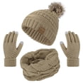 thumbnail image 1 of Loritta 3 Pcs Women Winter Hat and Gloves Sets, Knit Classic Long Scarf Warmer Accessories Khaki, 1 of 6