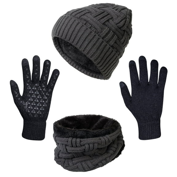 Loritta 3 Pcs Men Winter Soft Beanie Hat Touchscreen Gloves Set, Casual Scarf Hat for Men