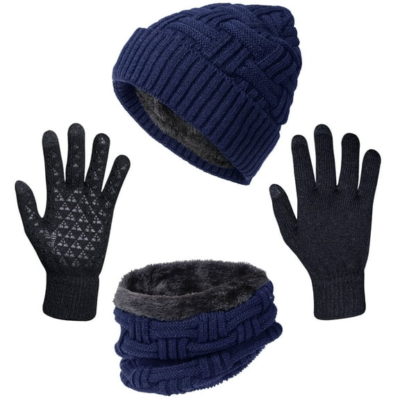 Loritta 3 Pcs Men Winter Soft Beanie Hat Touchscreen Gloves Set, Casual Scarf Hat for Men