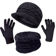 3 Pieces Women Winter Hat Scarf Set, Knit Beanie Neck Warmer Touchscreen Mittens