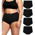 thumbnail image 1 of Loritta 4-Pack Plus Size High Waisted Underwear, Soft Cotton Stretch Panties, Full Coverage No Roll Down Briefs , XL-5XL, 1 of 5