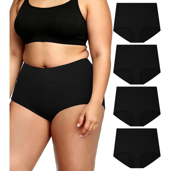 Loritta 4-Pack Plus Size High Waisted Underwear, Soft Cotton Stretch Panties, Full Coverage No Roll Down Briefs , XL-5XL
