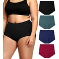 thumbnail image 1 of Loritta 4-Pack Plus Size High Waisted Underwear, Soft Cotton Stretch Panties, Full Coverage No Roll Down Briefs , XL-5XL, 1 of 6