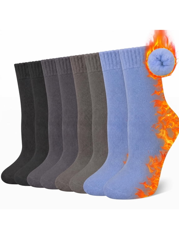 4 Pairs Thermal Socks for Women Winter Thick Warm Heated Boot Crew Socks