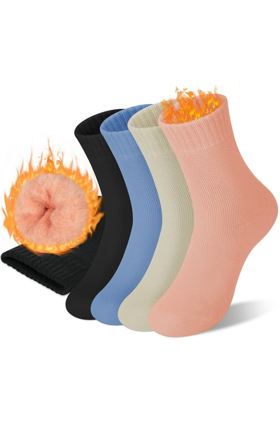 4 Pairs Thermal Socks for Women Winter Thick Warm Heated Boot Crew Socks