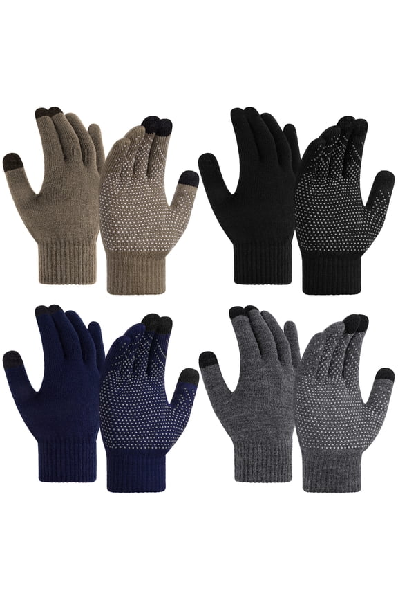 4 Pairs Winter Gloves Gloves Knit Warm Gloves for Men Touch Screen Multicolour
