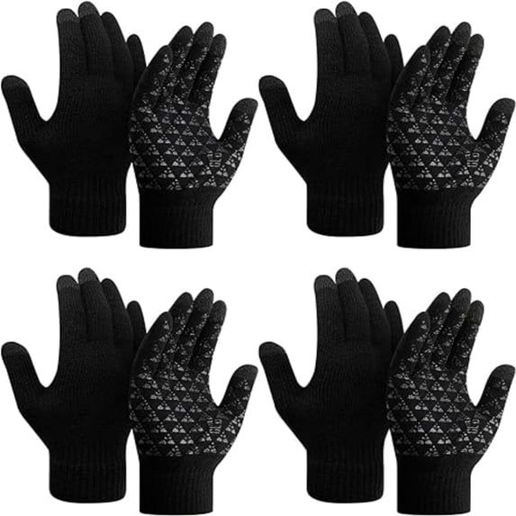 Loritta 4 Pairs Winter Gloves Knit Warm Gloves for Men Touch Screen Gloves Black