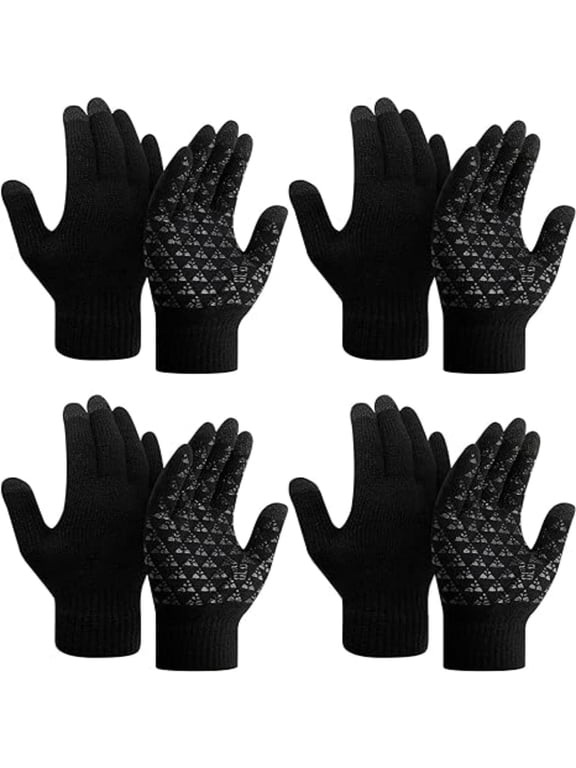 4 Pairs Winter Gloves Knit Warm Gloves for Men Touch Screen Gloves Black