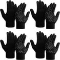 thumbnail image 1 of Loritta 4 Pairs Winter Gloves Knit Warm Gloves for Men Touch Screen Gloves Black, 1 of 7