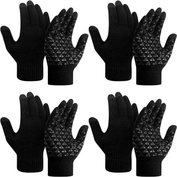 Loritta 4 Pairs Winter Gloves Knit Warm Gloves for Men Touch Screen Gloves Black