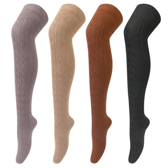 Loritta 4 Pairs Women Thigh High Socks Cotton Long Over the Knee Socks Size 6-9