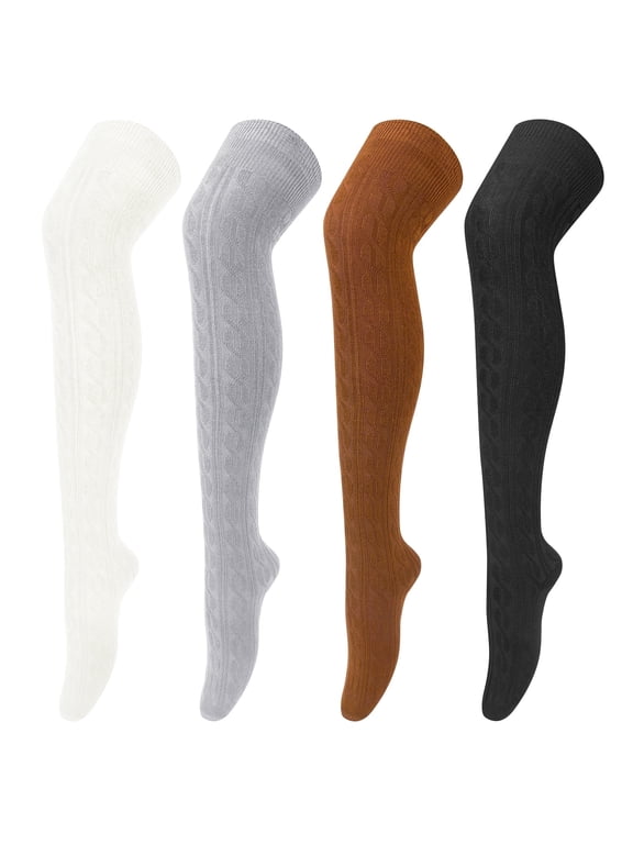 4 Pairs Women Thigh High Socks Cotton Long Over the Knee Socks Size 6-9