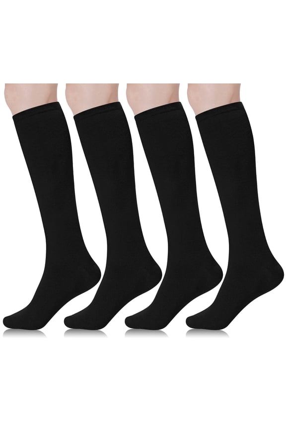4 Pairs Womens Knee High Socks, Casual Solid Knit Knee Thigh High Stockings, Black