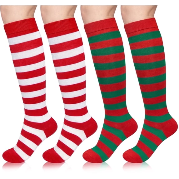 Loritta 4 Pairs Womens Knee High Socks, Casual Solid Knit Knee Thigh High Stockings, Multicolor