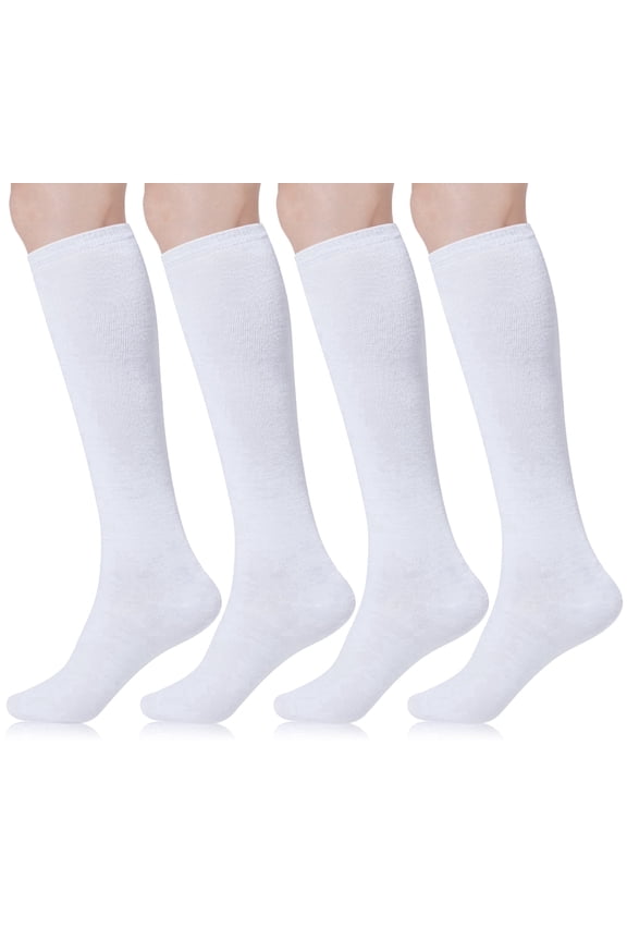 4 Pairs Womens Knee High Socks, Casual Solid Knit Knee Thigh High Stockings, White