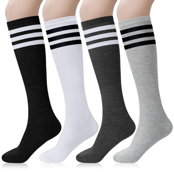 Loritta 4 Pairs Womens Knee High Socks, Casual Solid Knit Knee Thigh High Stockings