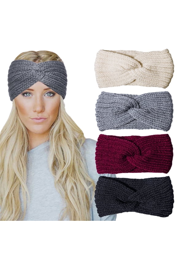 4 Pcs Warm Winter Headbands for Women Cable Crochet Turban Ear Warmer Headband Gifts