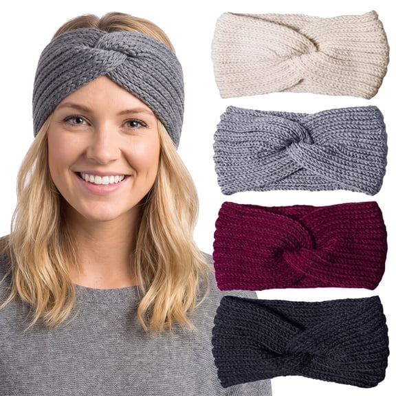 Loritta 4 Pcs Warm Winter Headbands for Women Cable Crochet Turban Ear Warmer Headband Gifts