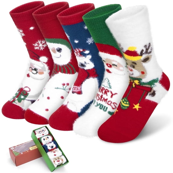 Loritta 5 Pairs Fluffy Fuzzy Socks Soft Cozy Socks Women Sleep Comfy Socks Winter Warm Socks for Women Gift Box
