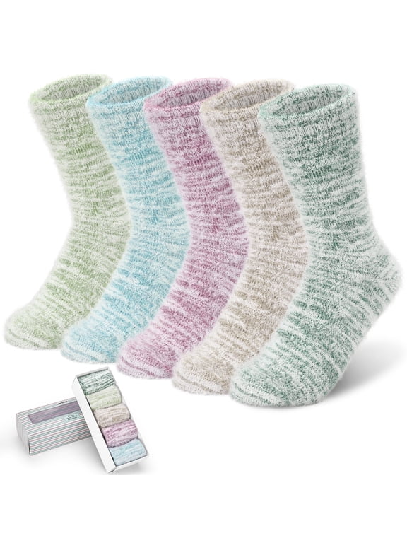 5 Pairs Fluffy Fuzzy Socks Soft Cozy Socks Women Sleep Comfy Socks Winter Warm Socks for Women Gift Box