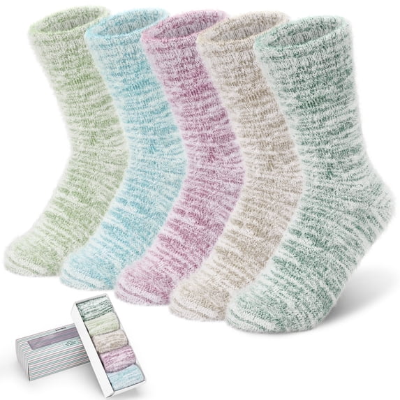 Loritta 5 Pairs Fluffy Fuzzy Socks Soft Cozy Socks Women Sleep Comfy Socks Winter Warm Socks for Women Gift Box