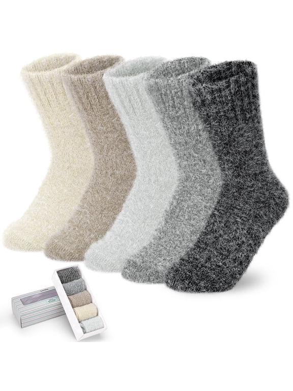 5 Pairs Fluffy Fuzzy Socks Soft Cozy Socks Women Sleep Comfy Socks Winter Warm Socks for Women Gift Box