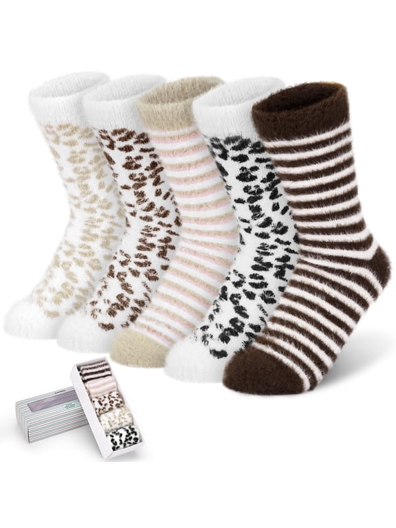 5 Pairs Fluffy Fuzzy Socks Soft Cozy Socks Women Sleep Comfy Socks Winter Warm Socks for Women Gift Box