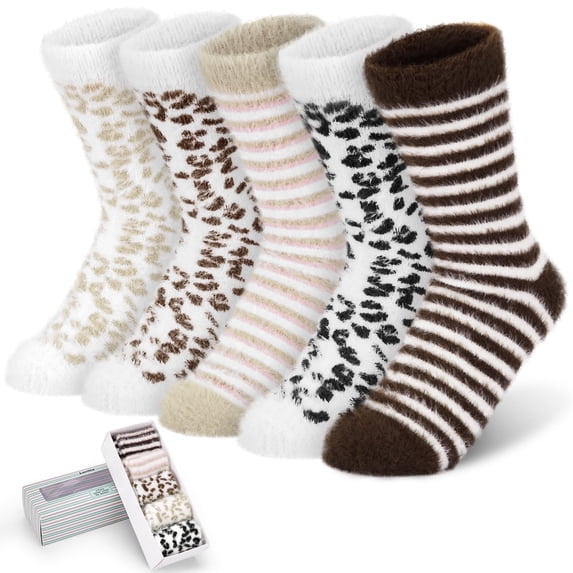 Loritta 5 Pairs Fluffy Fuzzy Socks Soft Cozy Socks Women Sleep Comfy Socks Winter Warm Socks for Women Gift Box
