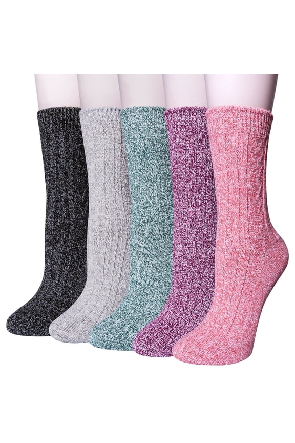 5 Pairs Warm Wool Socks for Women, Thick Knit Thermal Crew Winter Warm Socks Size 5-9