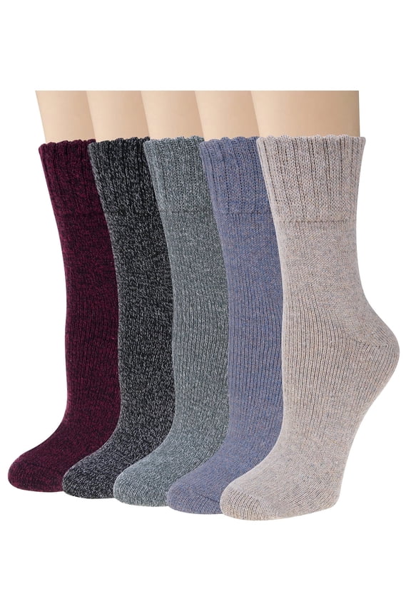 5 Pairs Warm Wool Socks for Women, Thick Knit Thermal Crew Winter Warm Socks Size 5-9