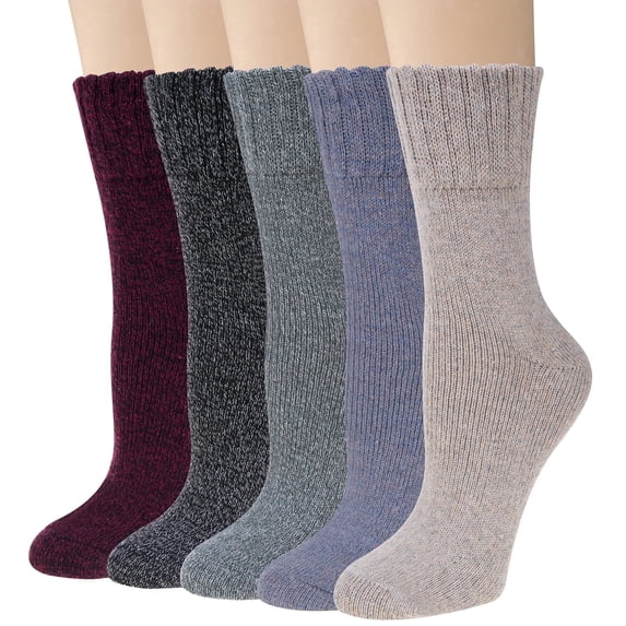 Loritta Wool Socks for Women, 5 Pairs Thermal Crew Winter Boot Socks, Shoe Size 5-9