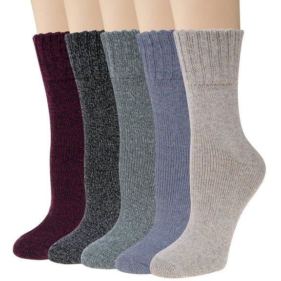 Loritta 5 Pairs Warm Wool Socks for Women, Thick Knit Thermal Crew Winter Warm Socks Size 6-9