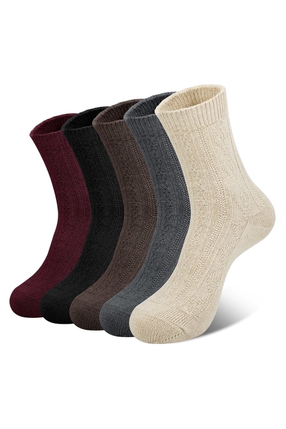 5 Pairs Warm Wool Socks for Women Thick Knit Thermal Crew Winter Warm Socks