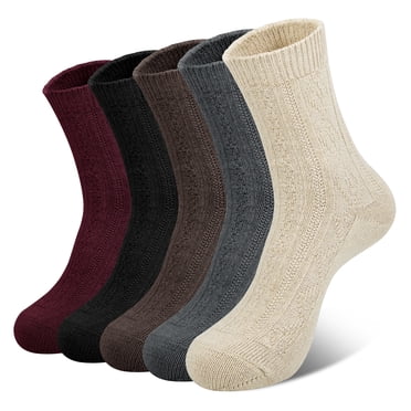 6 Pairs Women's Wool Blend Winter Thermal Socks – Mid Calf, Multicolored, Size 9-11