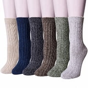 Wool Socks for Women, 6 Pairs Thermal Crew Winter Boot Socks, Shoe Size 5-9