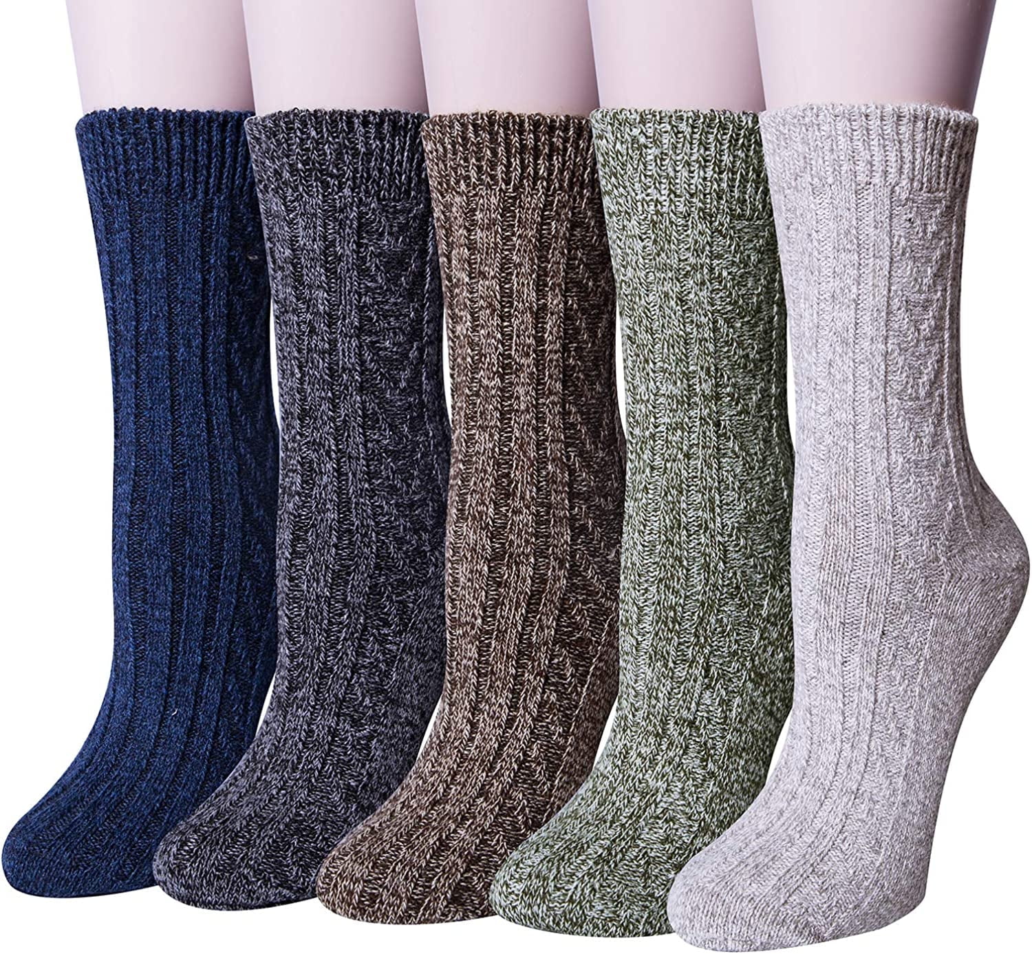 Loritta 5 Pairs Warm Wool Socks for Women, Thick Knit Thermal Crew