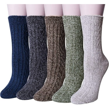 Loritta 5 Pairs Warm Wool Socks for Women, Thick Knit Thermal Crew Winter Warm Socks