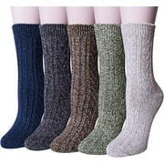 Loritta 5 Pairs Warm Wool Socks for Women, Thick Knit Thermal Crew Winter Warm Socks