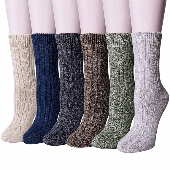 Loritta Wool Socks for Women, 6 Pairs Thermal Crew Winter Boot Socks, Shoe Size 5-9