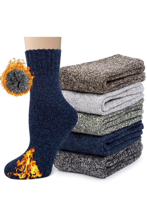5 Pairs Women Wool Socks Thick Knit Warm Winter Socks for Women Gifts Size 5-9