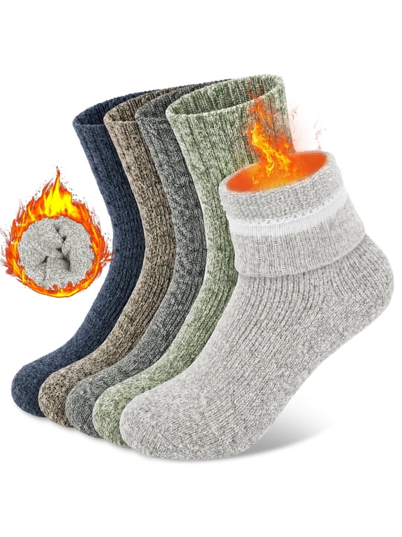 5 Pairs Women Wool Socks Thick Knit Warm Winter Socks for Women Gifts Size 5-9