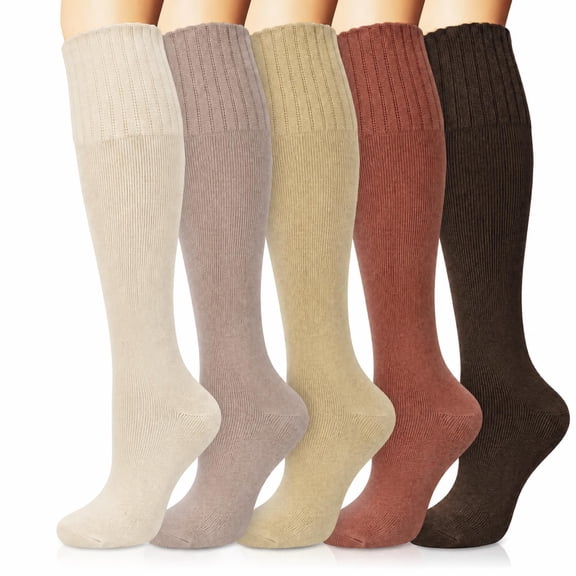 Loritta 5 Pairs Women's Knee High Socks, Thick Cable Knit Warm Winter Boot Stockings, Size 6-9