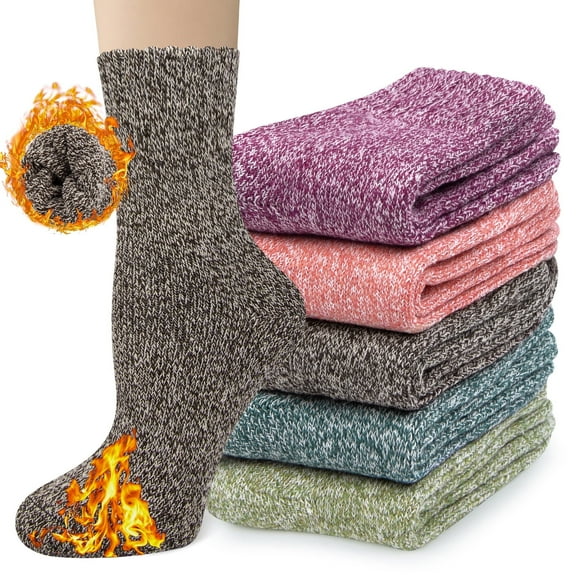 Loritta 5 Pairs Womens Socks Wool Socks Thick Knit Warm Winter Socks for Women Gifts Size 5-9