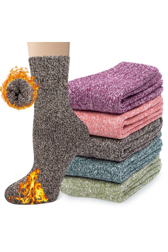 5 Pairs Womens Socks Wool Socks Thick Knit Warm Winter Socks for Women Gifts Size 5-9