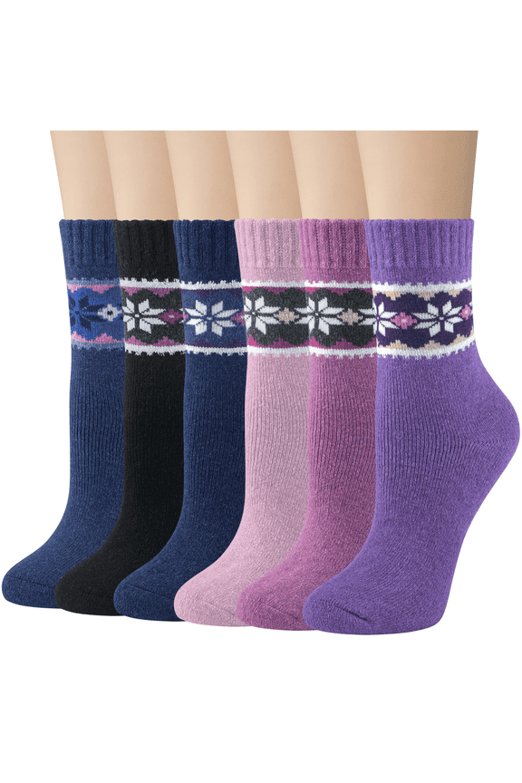 6 Pairs Wool Socks for Women, Crew Cozy Boot Winter Warm Thick Socks Gifts Size 5-9