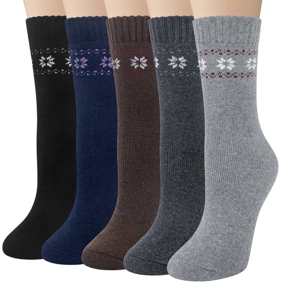 Loritta 5 Pairs Wool Socks for Women, Crew Cozy Boot Winter Warm Thick Socks Gifts Size 5-9
