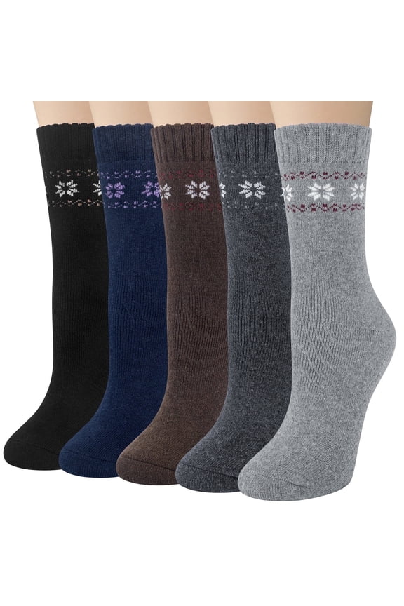 5 Pairs Wool Socks for Women, Crew Cozy Boot Winter Warm Thick Socks Gifts Size 5-9