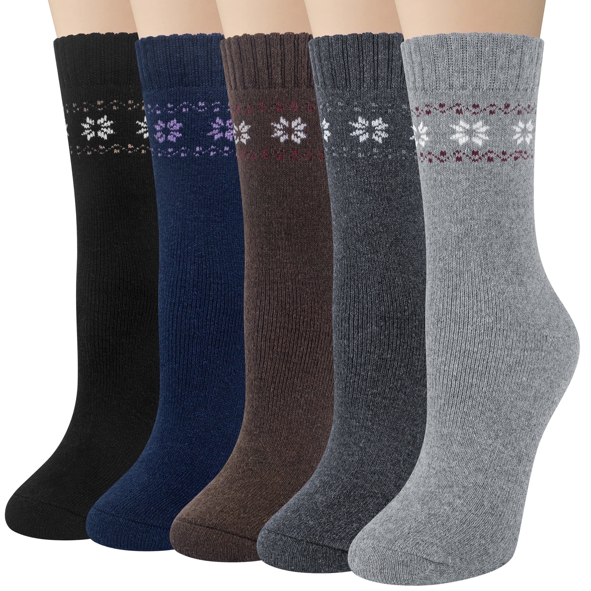 5 Pairs Wool Socks for Women, Crew Cozy Boot Winter Warm Thick Socks Gifts Size 5-9