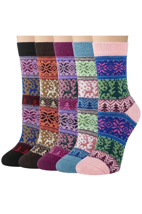 5 Pairs Wool Socks for Women, Crew Cozy Boot Winter Warm Thick Socks Gifts Size 5-9