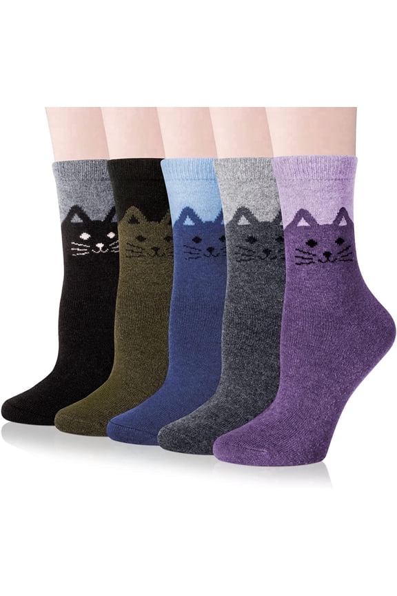 5 Pairs Wool Socks for Women, Crew Cozy Boot Winter Warm Thick Socks Gifts Size 5-9